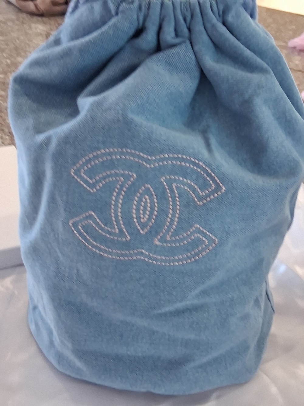 Chanel VIP/GWP Light Blue Drawstring Denim Pouch.